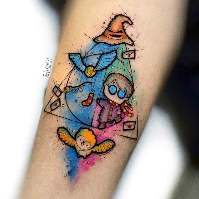 tatuagem aquarela harry potter